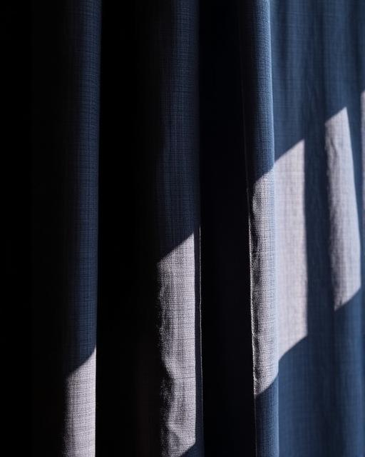 Navy linen curtain in warm light